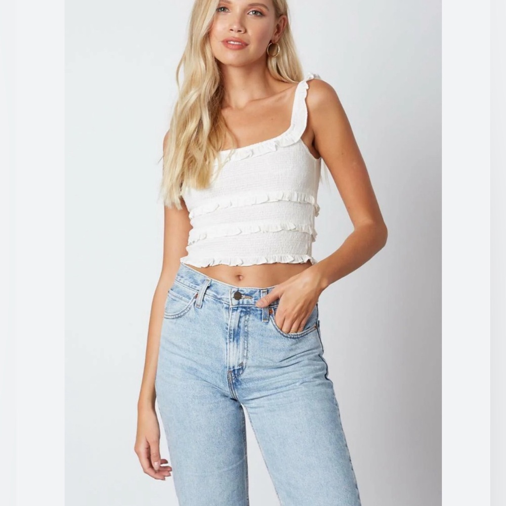 White Smocked Cropped Tank Top